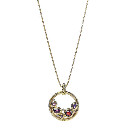 David Yurman 18K Yellow Gold Diamond Amethyst Garnet Sapphire Mosaic Collage Pendant Necklace 1 of 6