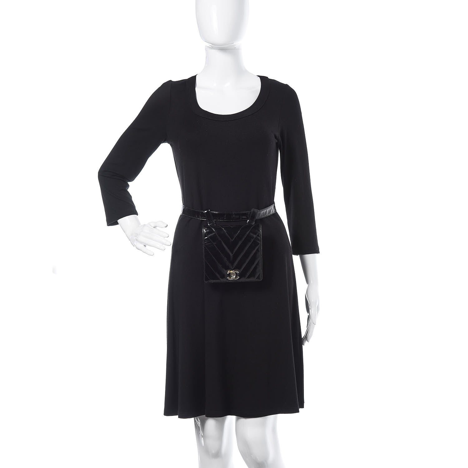 Chanel Patent Chevron Quilted Belt Bag 80 32 Black 2 of 24