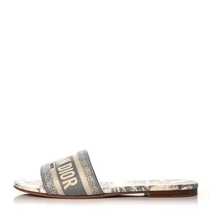 Christian Dior Canvas Toile de Jouy Embroidered Dway Flat Slide Sandals 36 Grey Stone 1 of 9