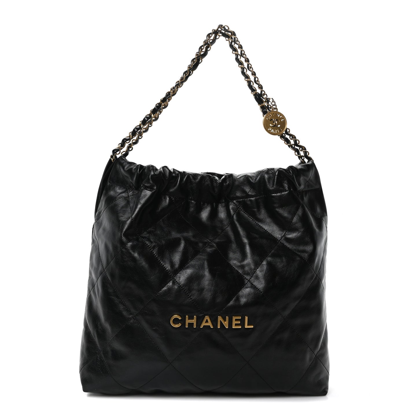 Shiny Calfskin Quilted Chanel 22 Black