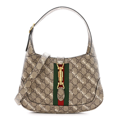 Gucci X BALENCIAGA GG Supreme Monogram Striped Logo Print Web Small Jackie 1961 Hobo Beige Ebony Mystic White 1 of 10