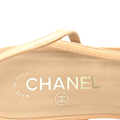 Chanel Goatskin Grosgrain Cap Toe CC Slingback Sandals 40 Beige Black 8 of 10