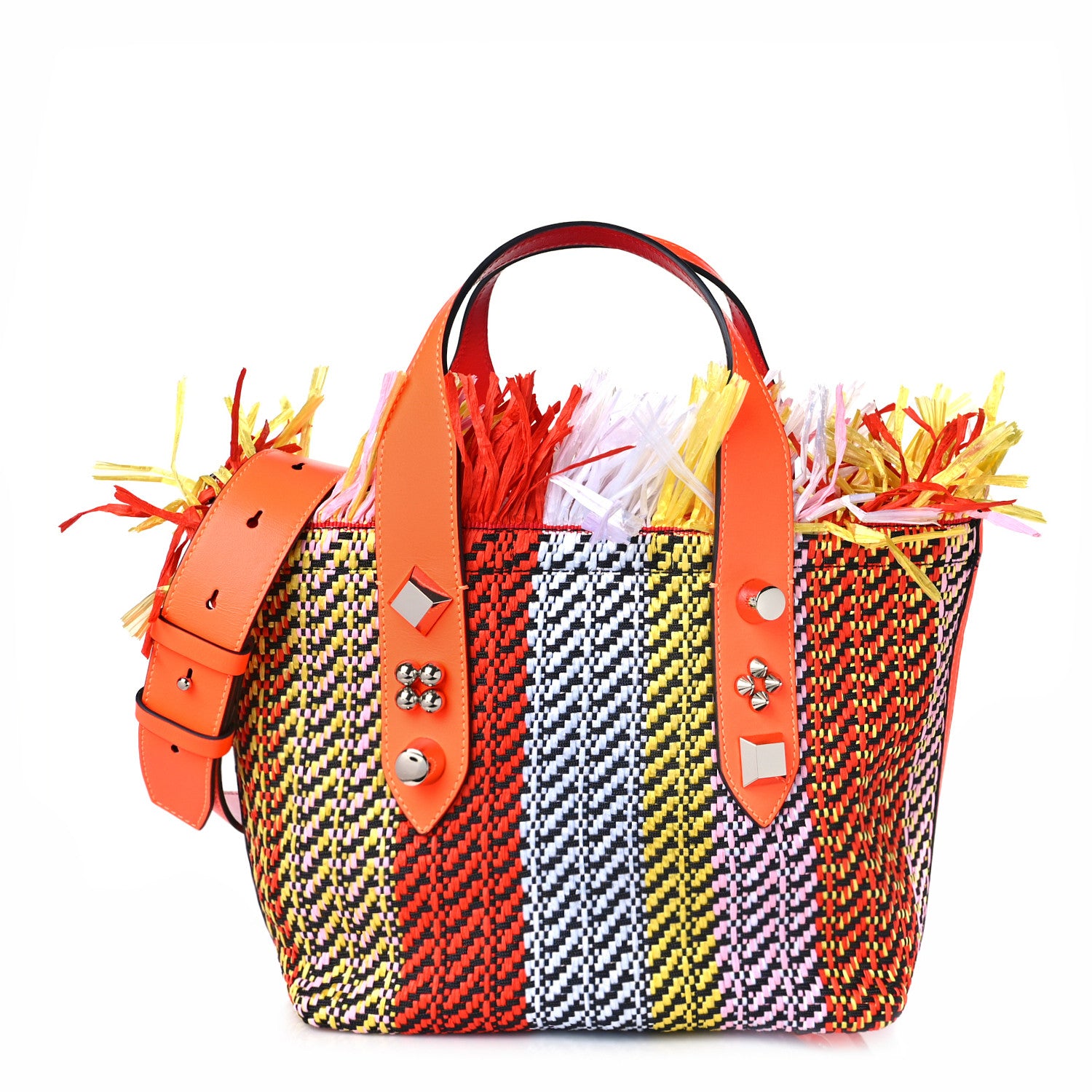 Christian Louboutin Raffia Small Frangibus Tote Orange Multicolor 1 of 8