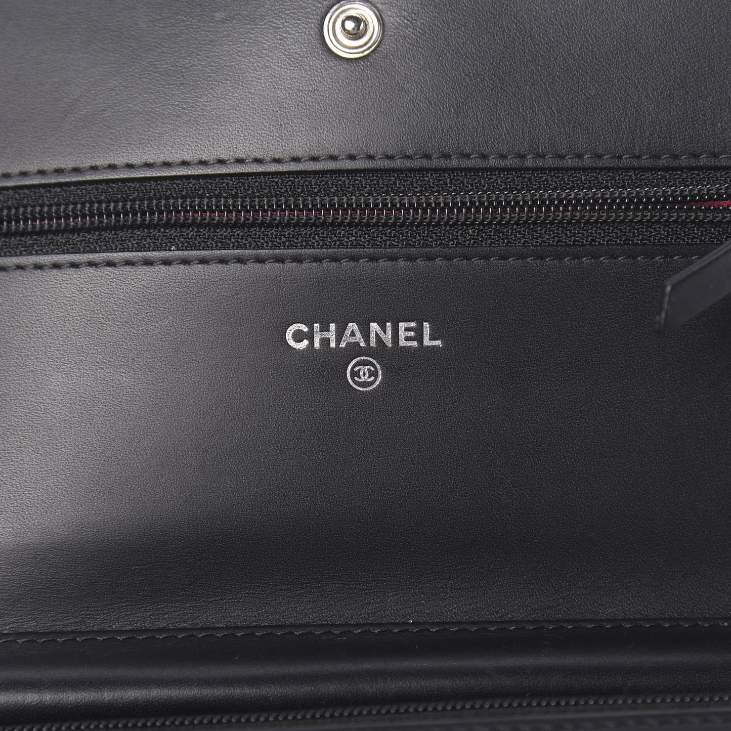 Calfskin Quilted Cambon Wallet On Chain WOC Black