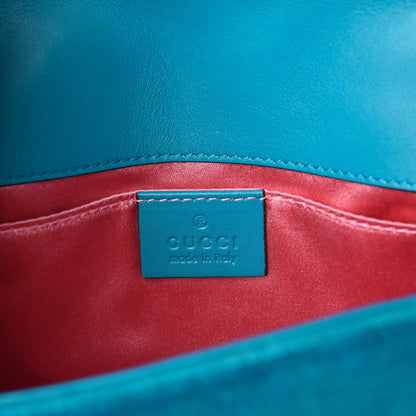 Gucci Velvet Matelasse Mini GG Marmont Shoulder Bag Pavone Cyan 9 of 9