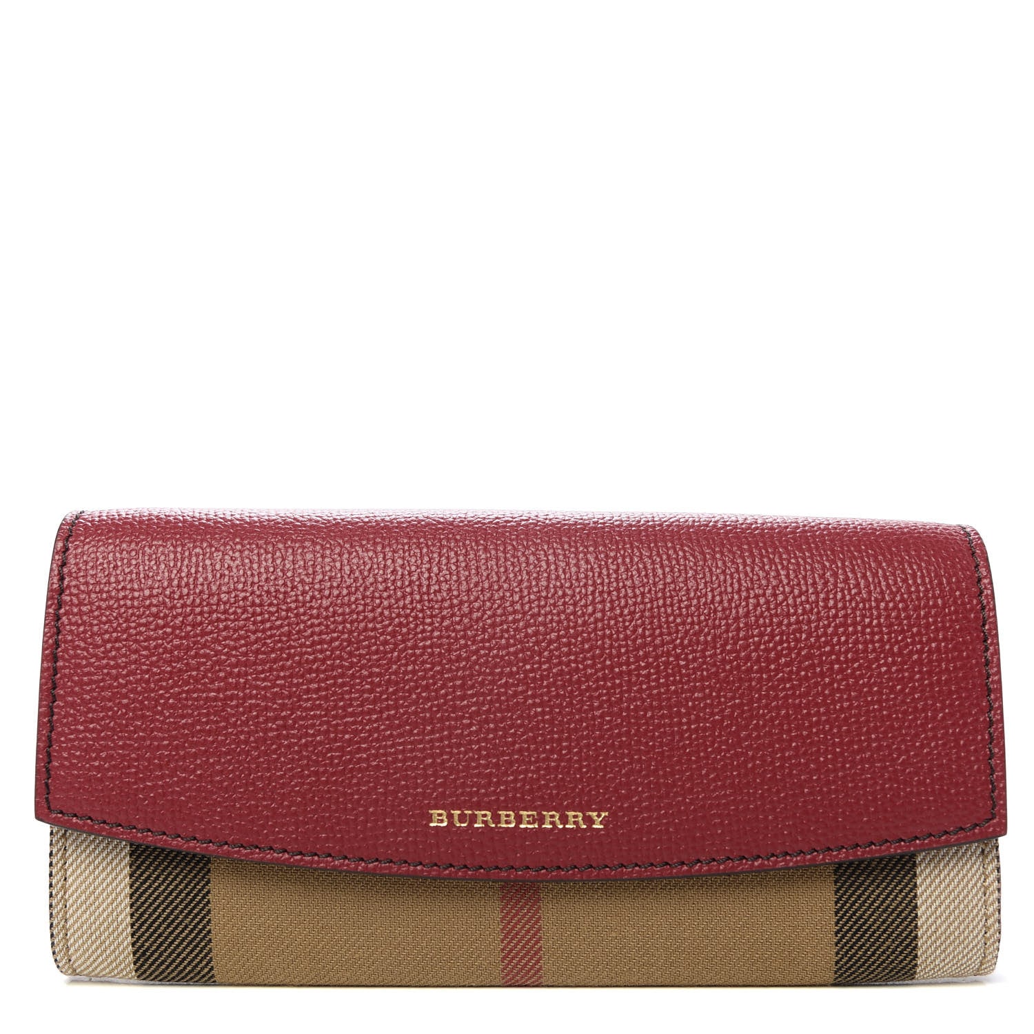 Burberry Grainy Calfskin House Check Porter Continental Wallet Russet Red 1 of 6