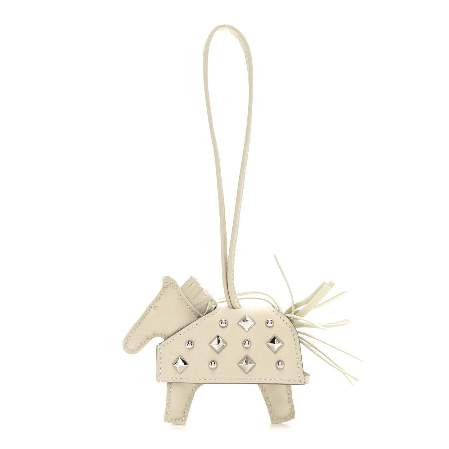 Milo Lambskin Studded Grigri Rodeo Robeo Rock Horse Bag Charm PM Craie
