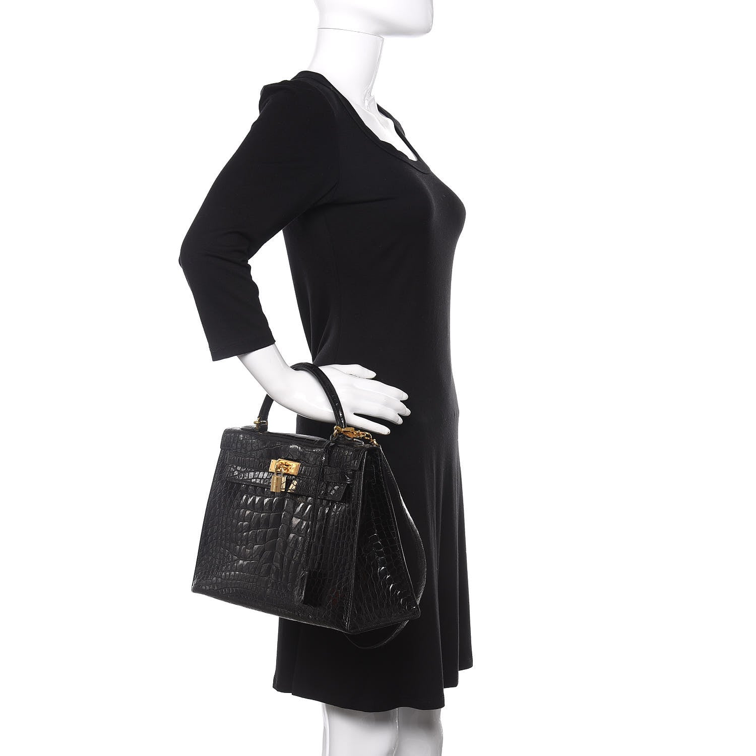 Hermes Shiny Crocodile Kelly Sellier 32 Black 2 of 22