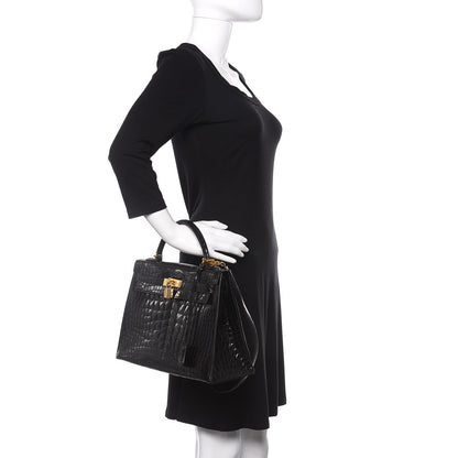 Hermes Shiny Crocodile Kelly Sellier 32 Black 2 of 22