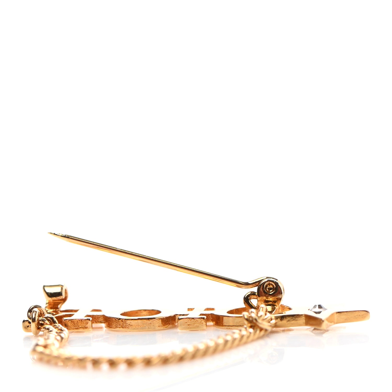 Christian Dior Metal Crystal Logo Dio(r)evolution Chain Brooch Gold 4 of 4