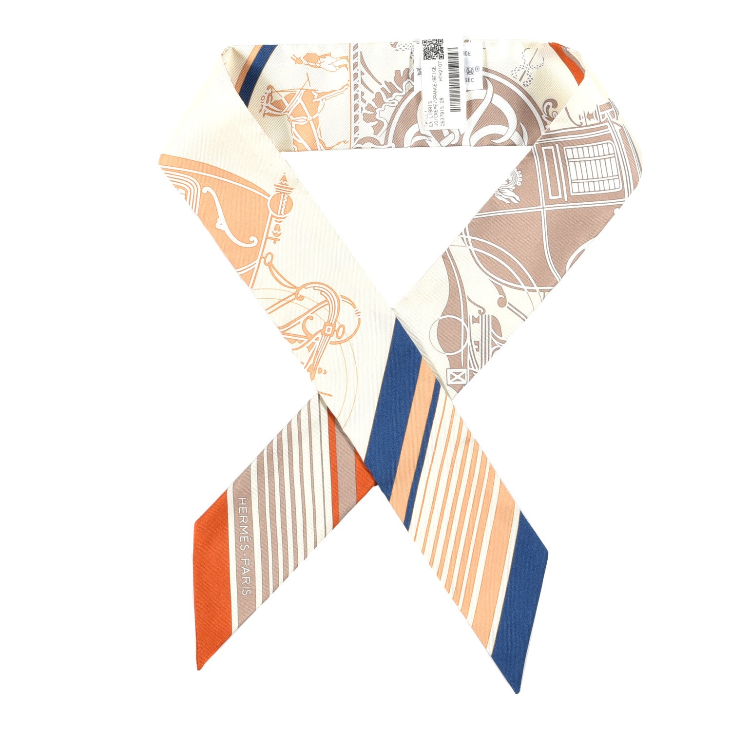 Hermes Silk Ex-Libris Twilly Creme Orange Beige 1 of 3