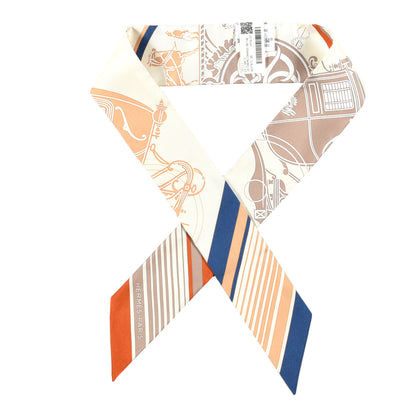 Hermes Silk Ex-Libris Twilly Creme Orange Beige 1 of 3