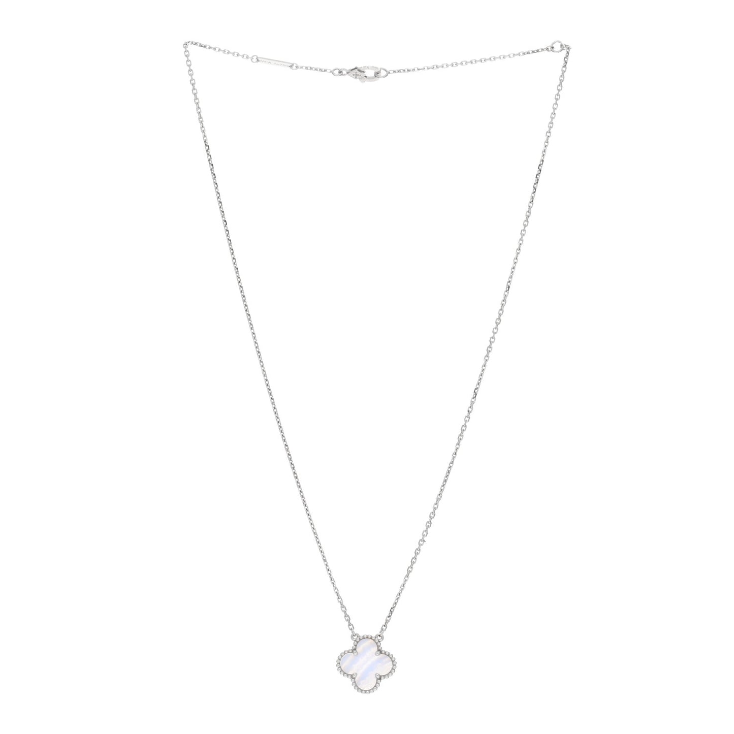 18k White Gold Chalcedony Vintage Alhambra Pendant Necklace