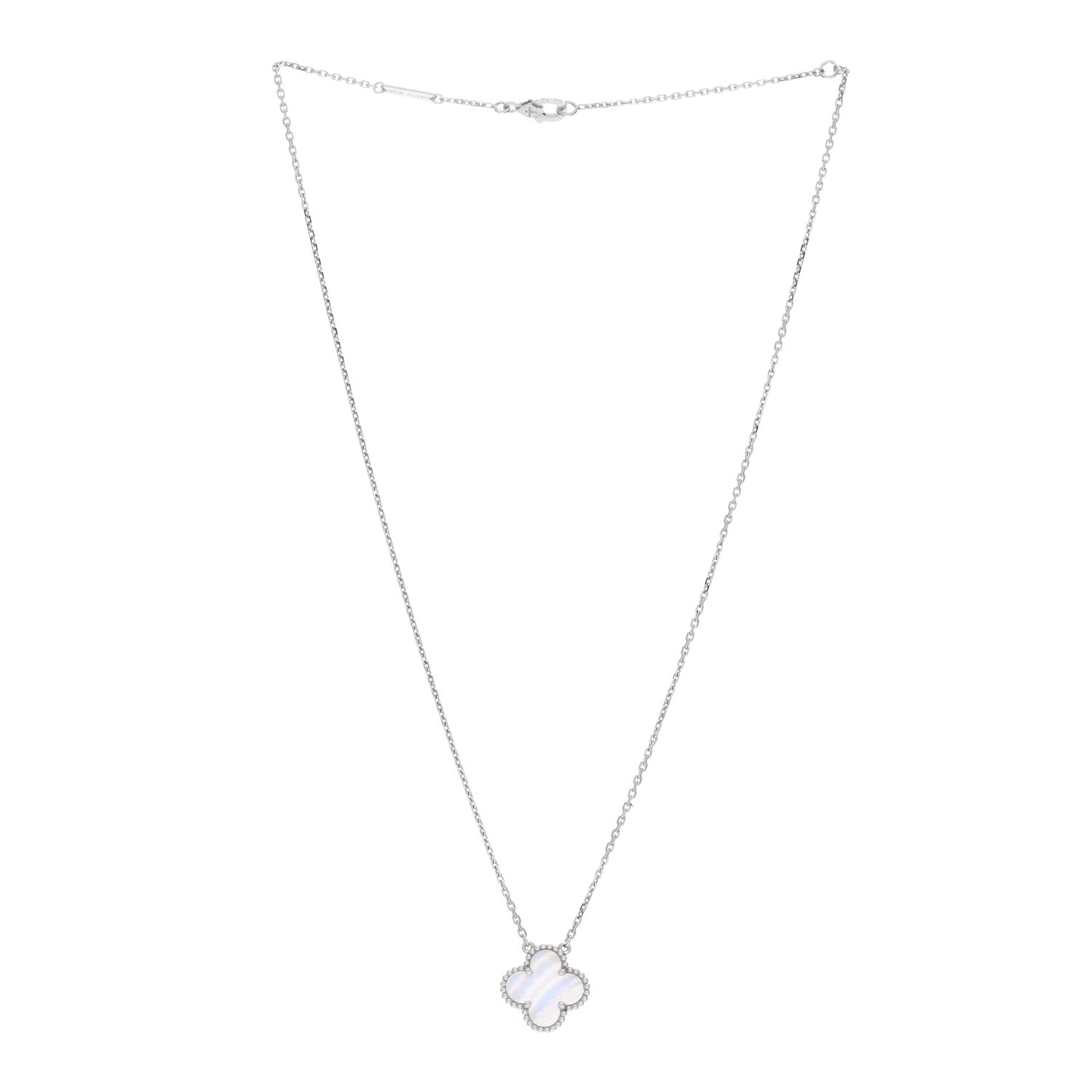 Van Cleef & Arpels 18k White Gold Chalcedony Vintage Alhambra Pendant Necklace 3 of 5