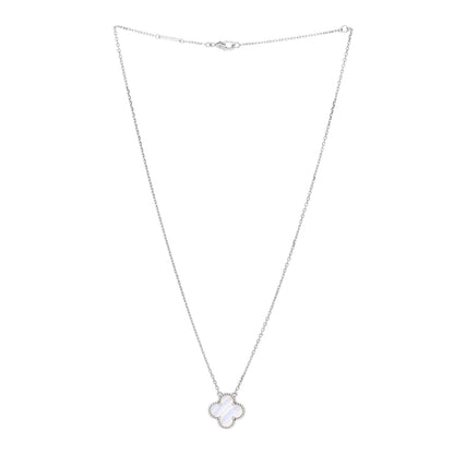 Van Cleef & Arpels 18k White Gold Chalcedony Vintage Alhambra Pendant Necklace 3 of 5