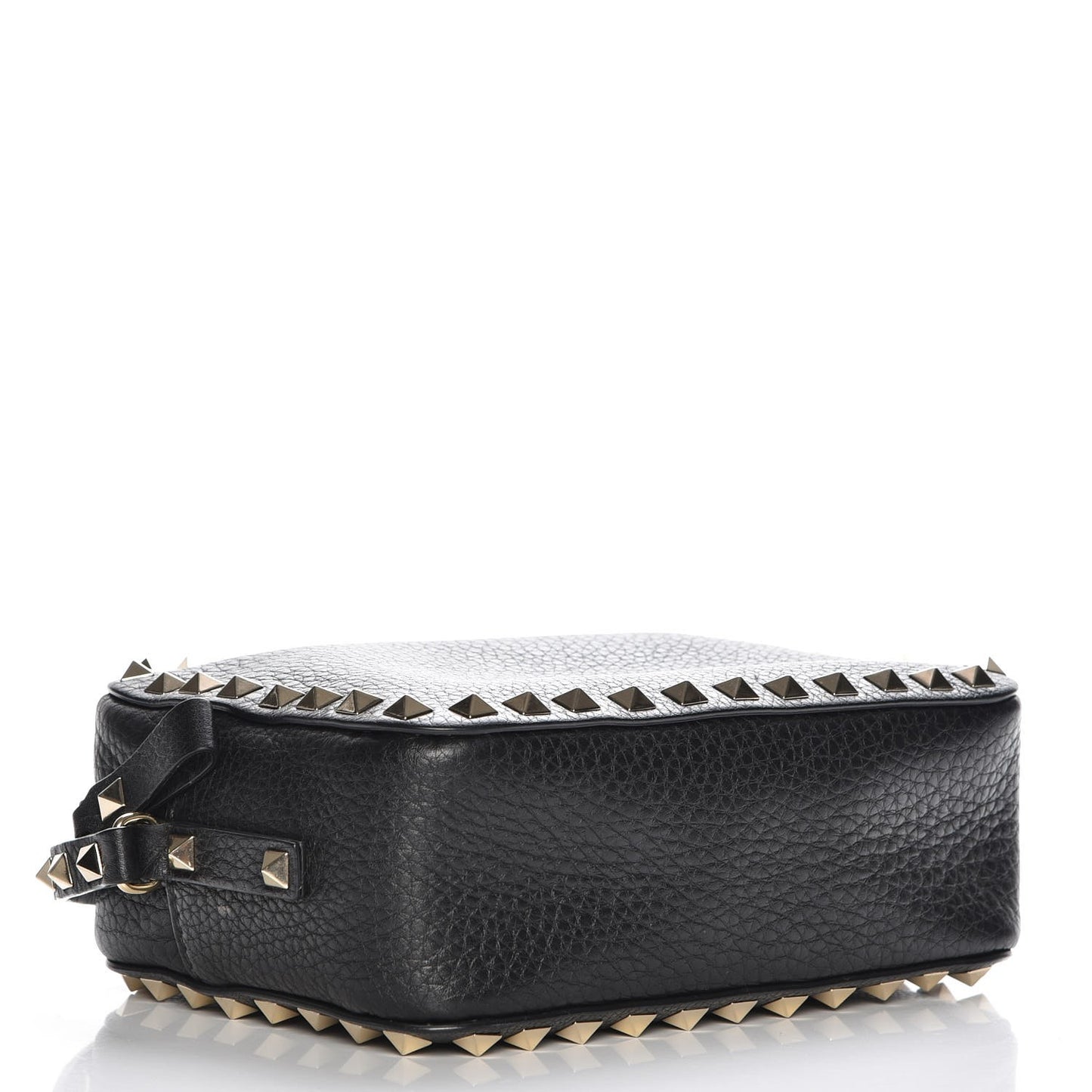 Grained Calfskin Rockstud Camera Crossbody Bag Black