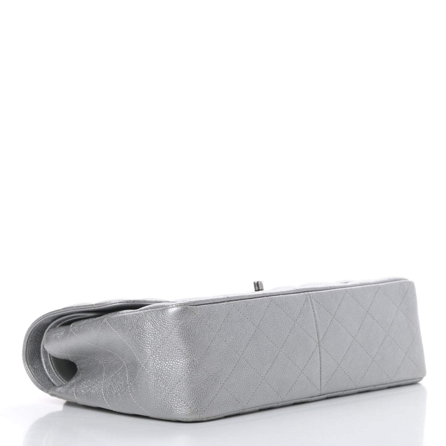 Metallic Caviar Quilted Jumbo Double Flap Silver