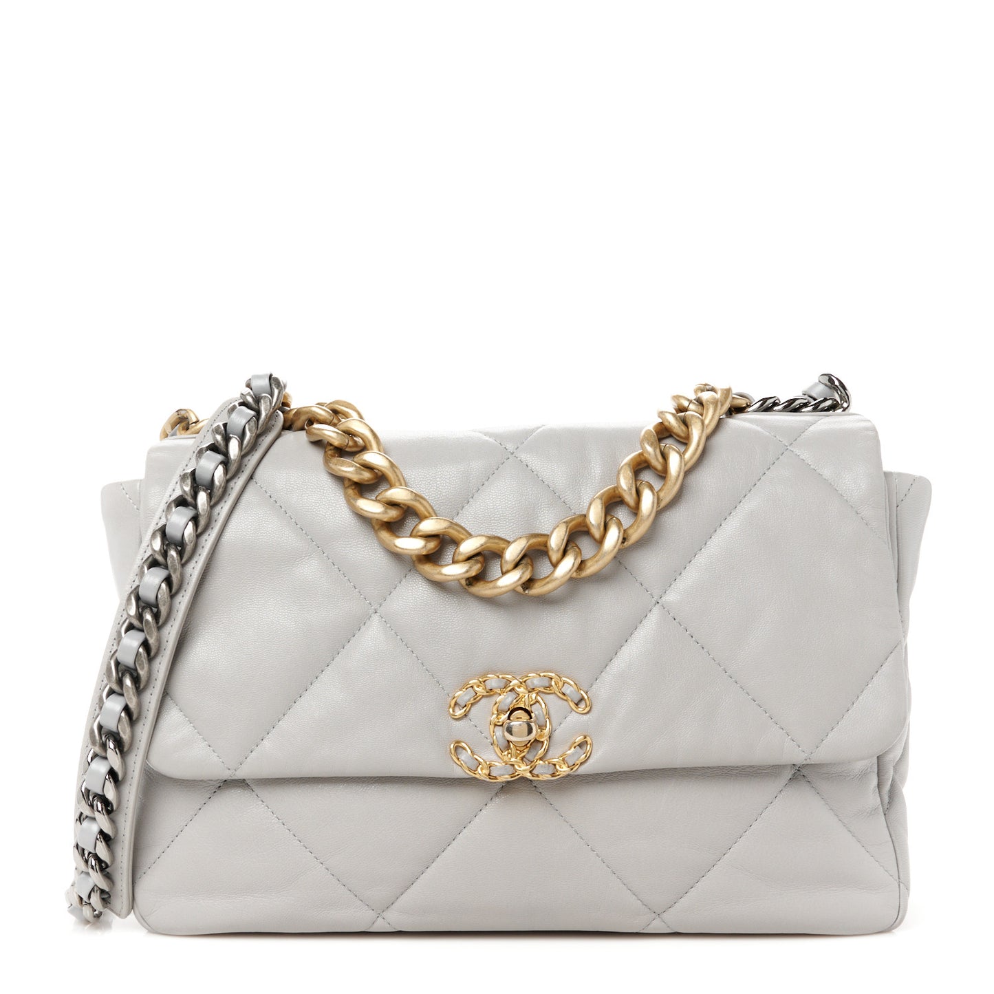 Goatskin Quilted Large Chanel 19 Flap Grey