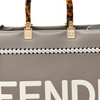 Fendi Vitello King Ceylon Plexiglass Woven Logo Debossed Medium Fendi Sunshine Shopper Tote Tortora 7 of 9