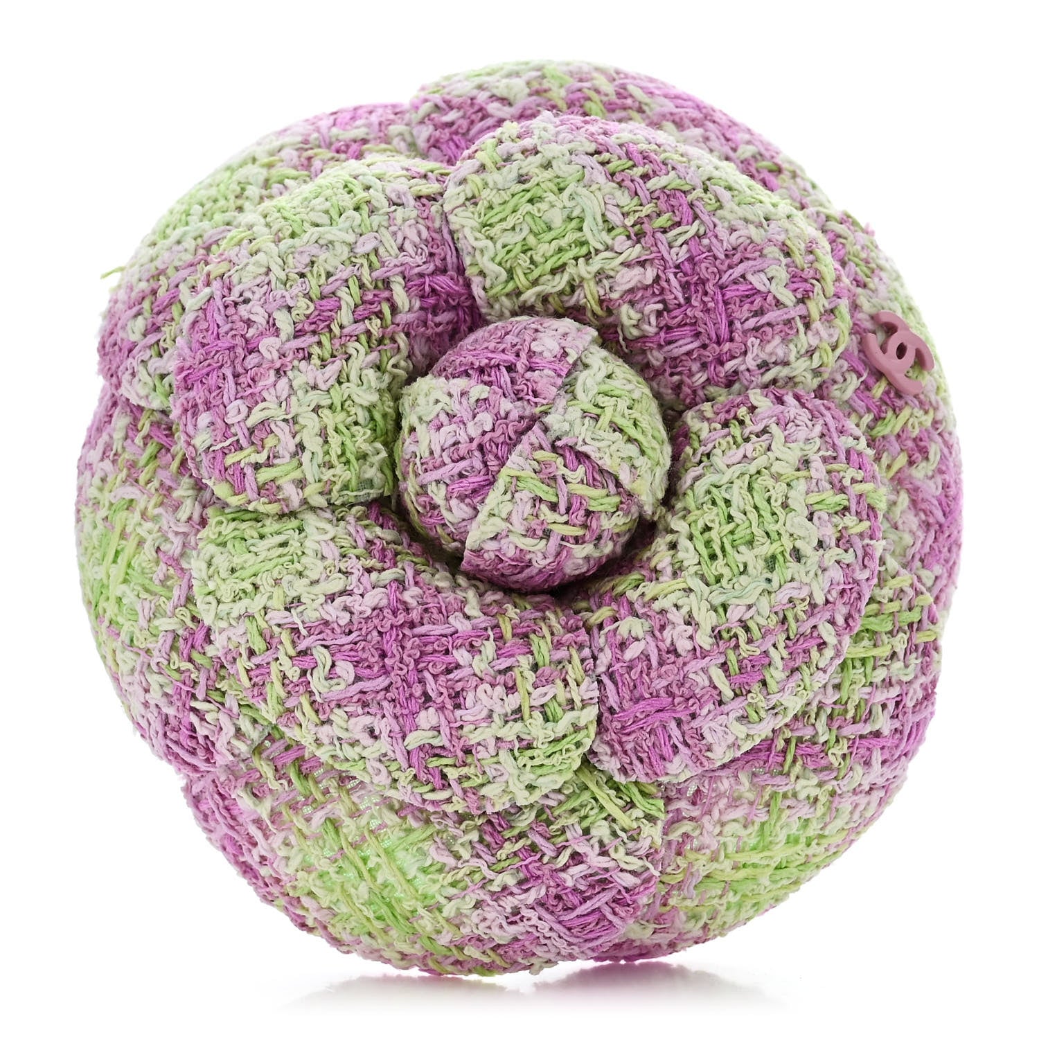 Chanel Tweed Camellia Brooch Green Pink 1 of 4
