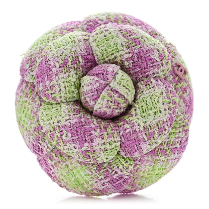 Chanel Tweed Camellia Brooch Green Pink 1 of 4