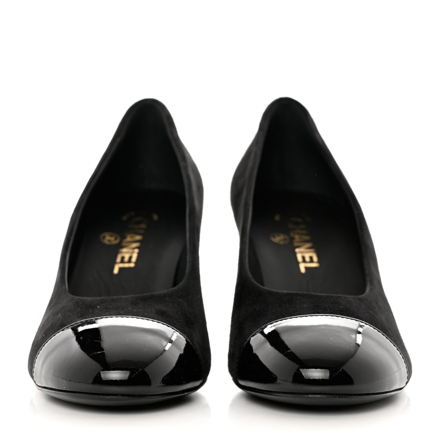 Kid Suede Patent Calfskin Cap Toe CC Pumps 38 Black
