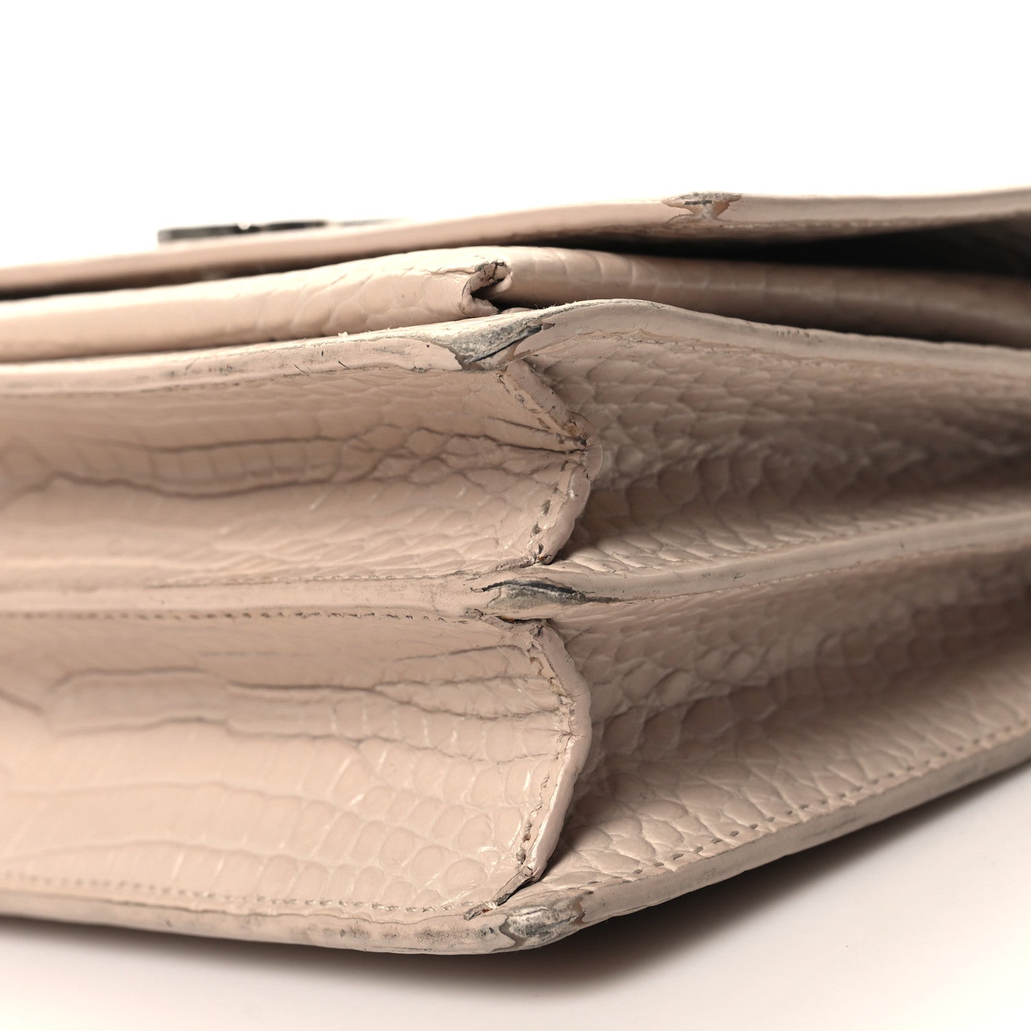 Saint Laurent Calfskin Crocodile Embossed Medium Monogram Sunset Sunset Dark Beige 10 of 12