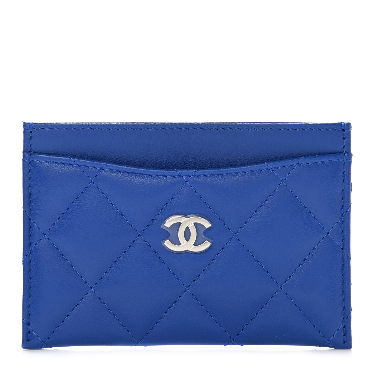 Lambskin Quilted Card Holder Blue