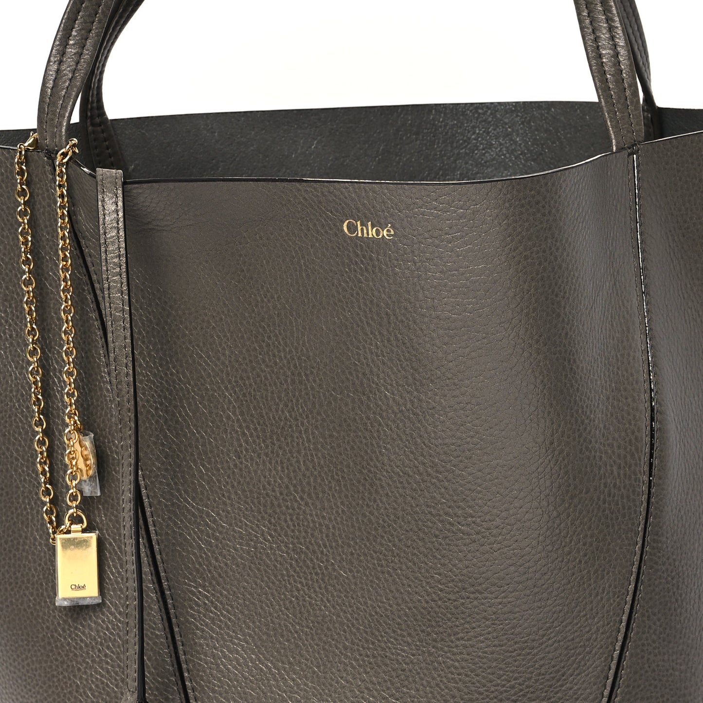 Grained Calfskin Large Spin Tote Flannel Grey