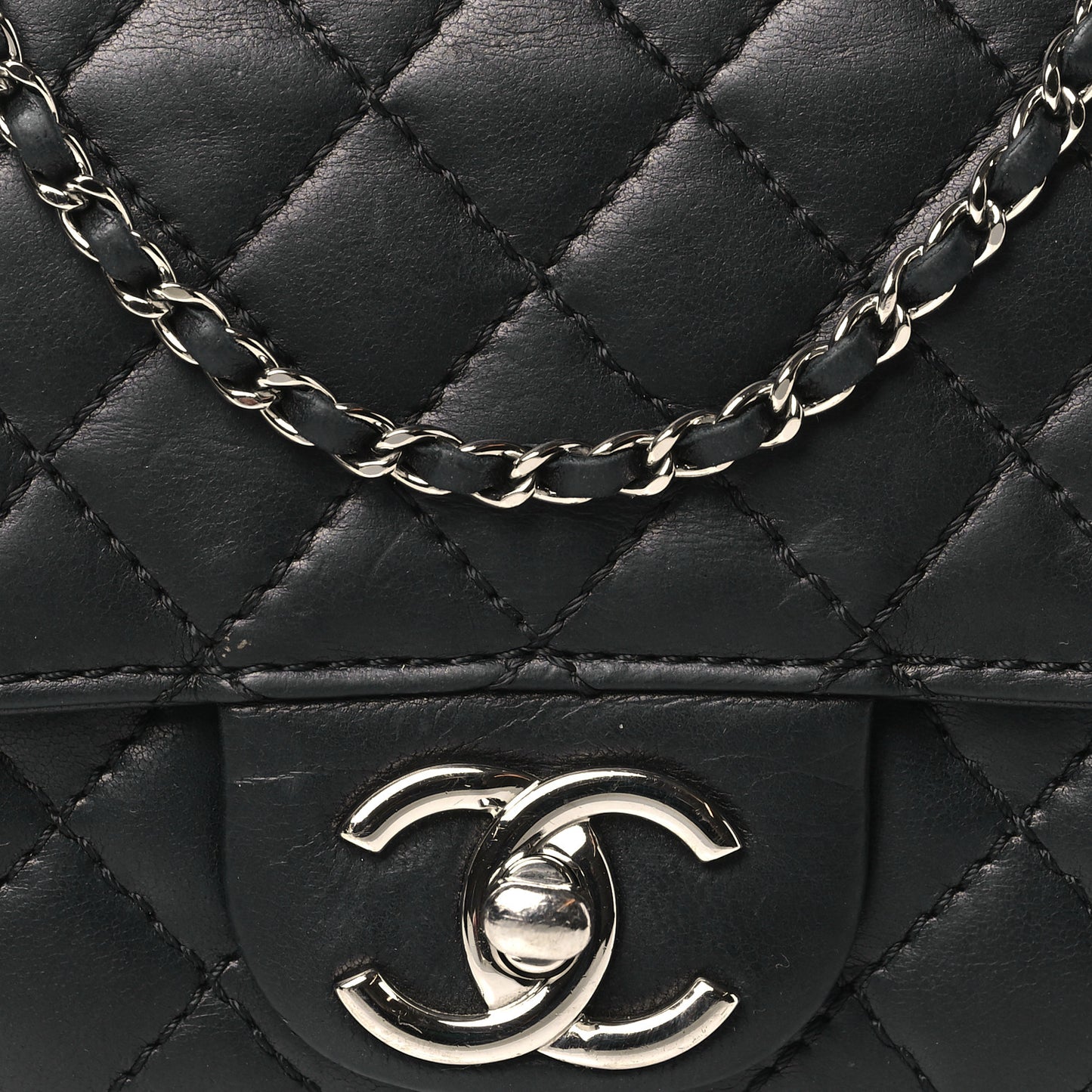 Lambskin Quilted Clutch with Chain Flap Black