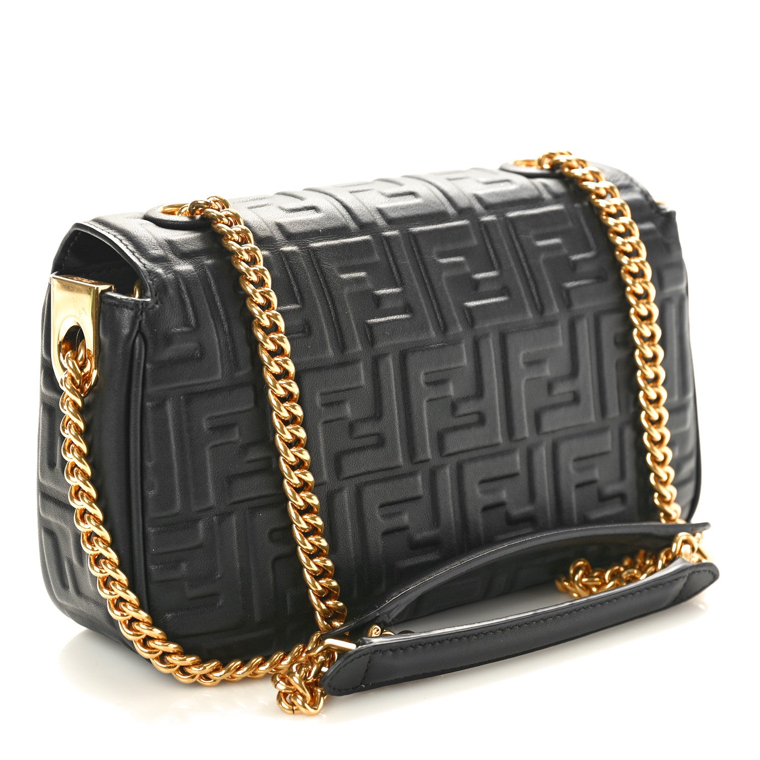 Fendi Nappa Small FF Embossed Mid Chain Baguette Black 2 of 9
