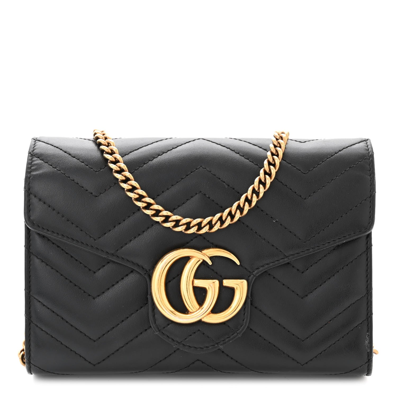 Gucci Calfskin Matelasse GG Marmont Chain Wallet Black 1 of 11