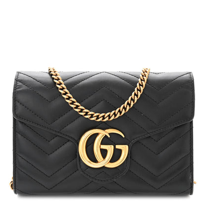 Gucci Calfskin Matelasse GG Marmont Chain Wallet Black 1 of 11