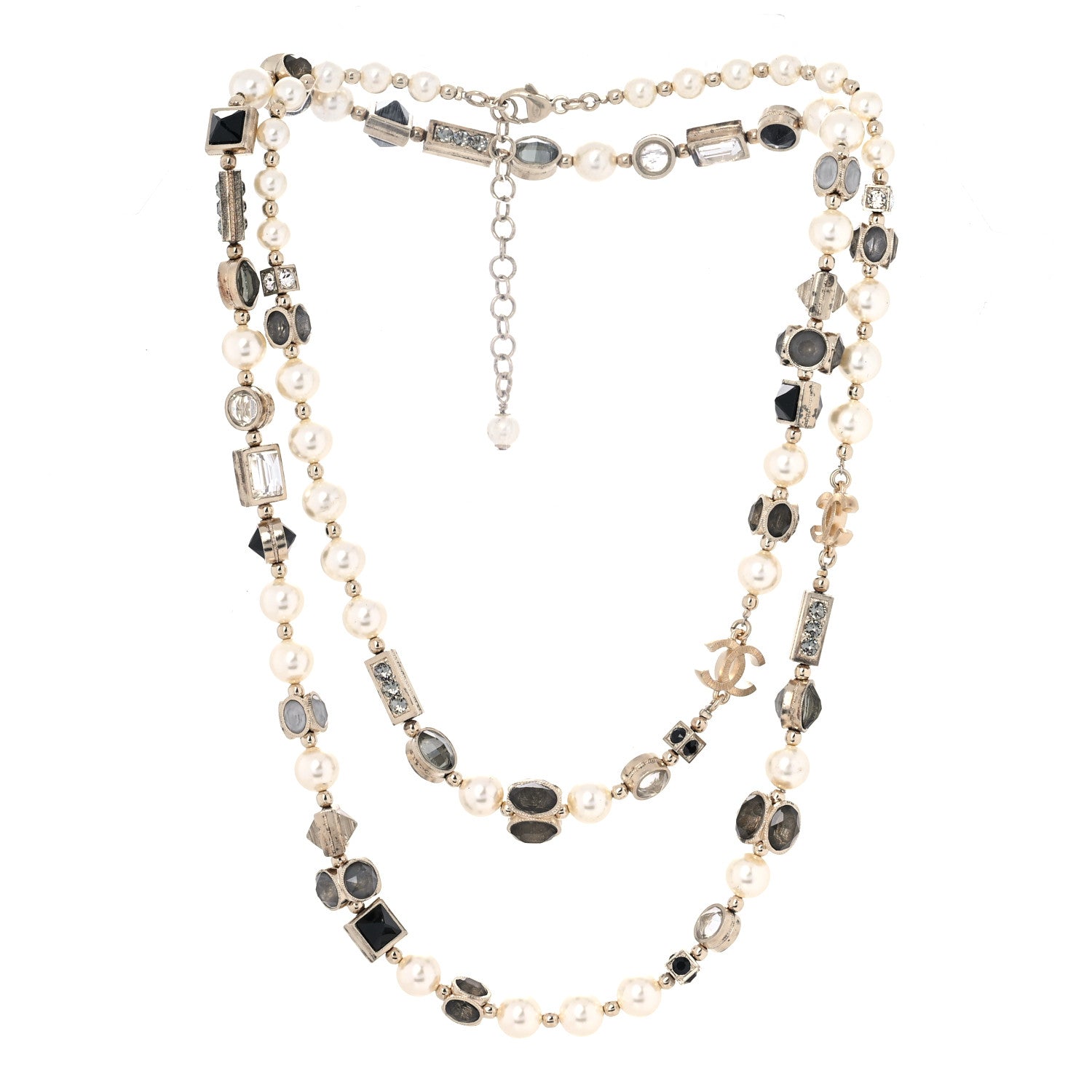 Chanel Pearl Gripoix Baguette Crystal CC Long Strand Necklace Gold 2 of 5
