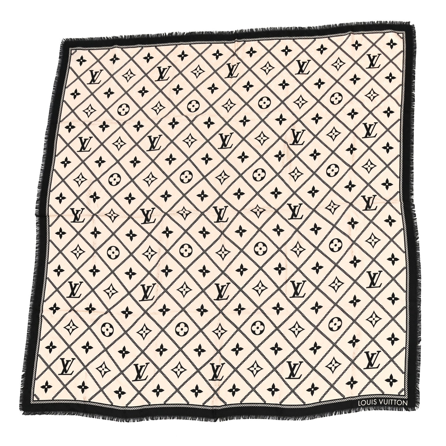 Silk Wool Monogram Croisillon Shawl Cream