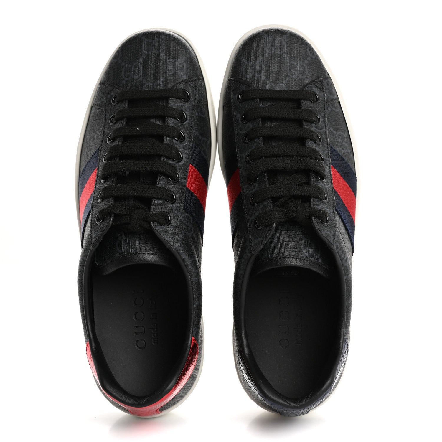 Gucci GG Supreme Monogram Ayers Web Mens New Ace Sneakers  5 Black 2 of 11