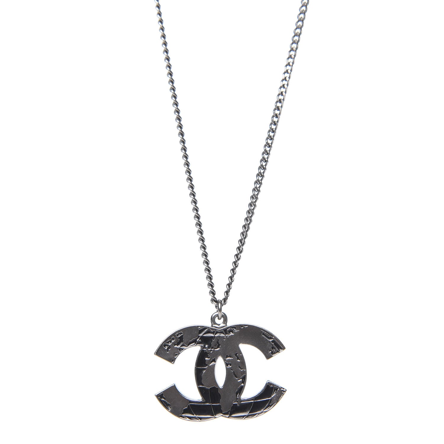 Chanel Ruthenium Globe CC Pendant Necklace Dark Silver 4 of 5