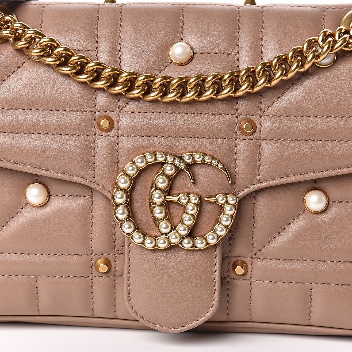Gucci Calfskin Matelasse Studded Mini Pearly GG Marmont Shoulder Bag Porcelain Rose 10 of 11