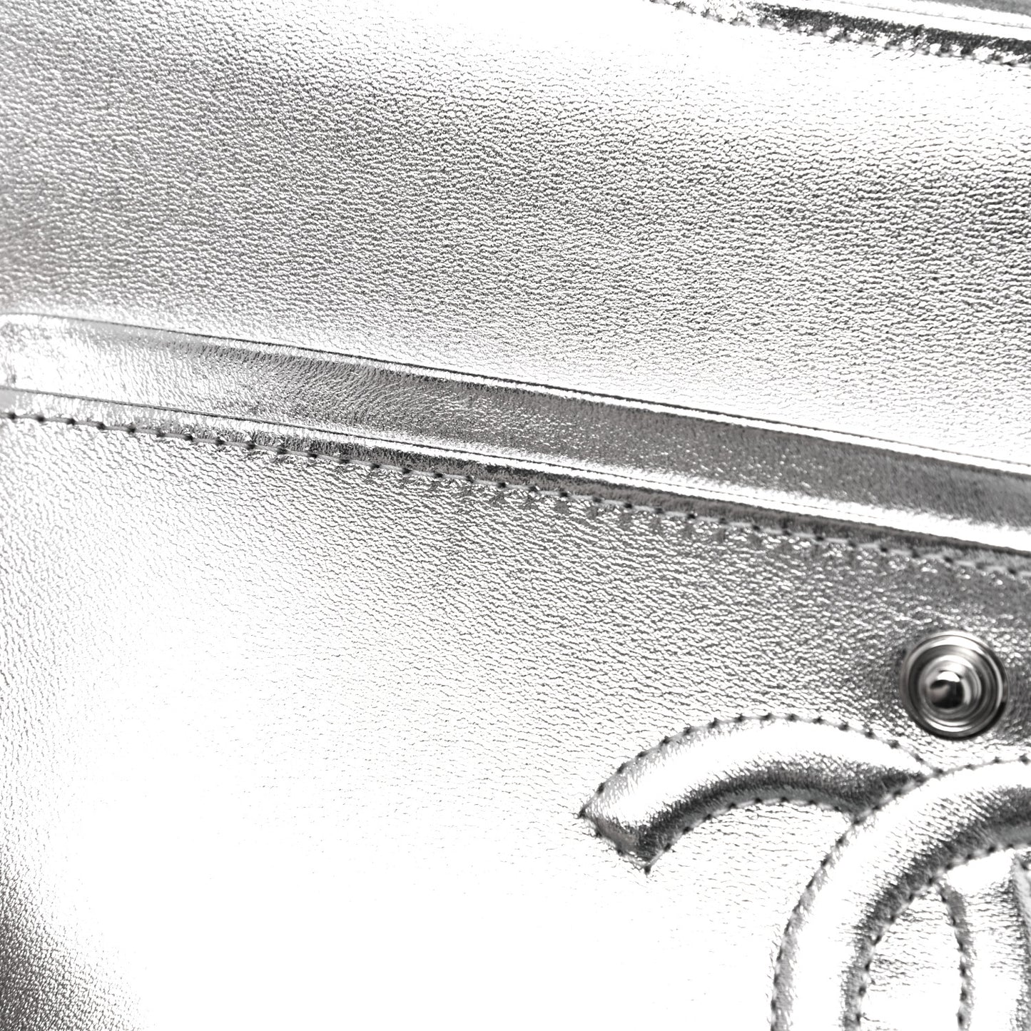 Hammered Metallic Calfskin Quilted Small Double Flap Silver