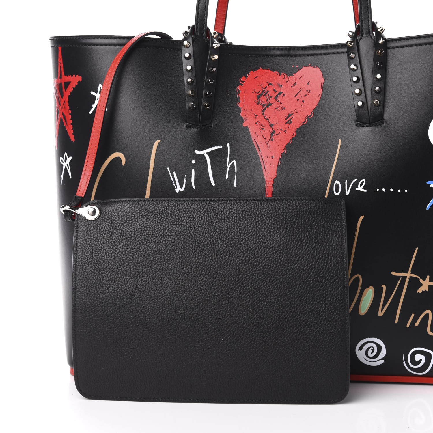 Christian Louboutin Calfskin Loubitag Spikes East West Cabata Tote Black 12 of 14