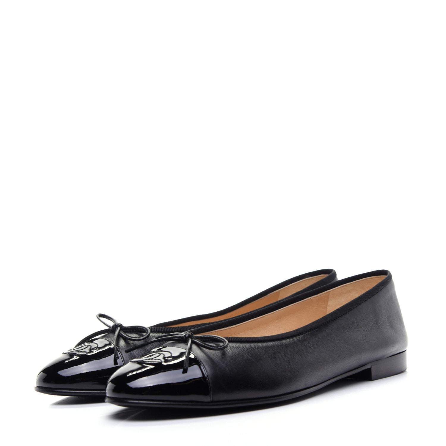 Chanel Lambskin Patent Cap Toe Ballerina Flats 40.5 Black 4 of 13