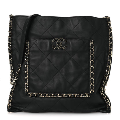 Chanel Calfskin Quilted Chain Flat Tote Black 1 of 10