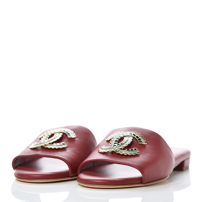 Chanel Lambskin Enamel CC Mules 37 Red 3 of 11