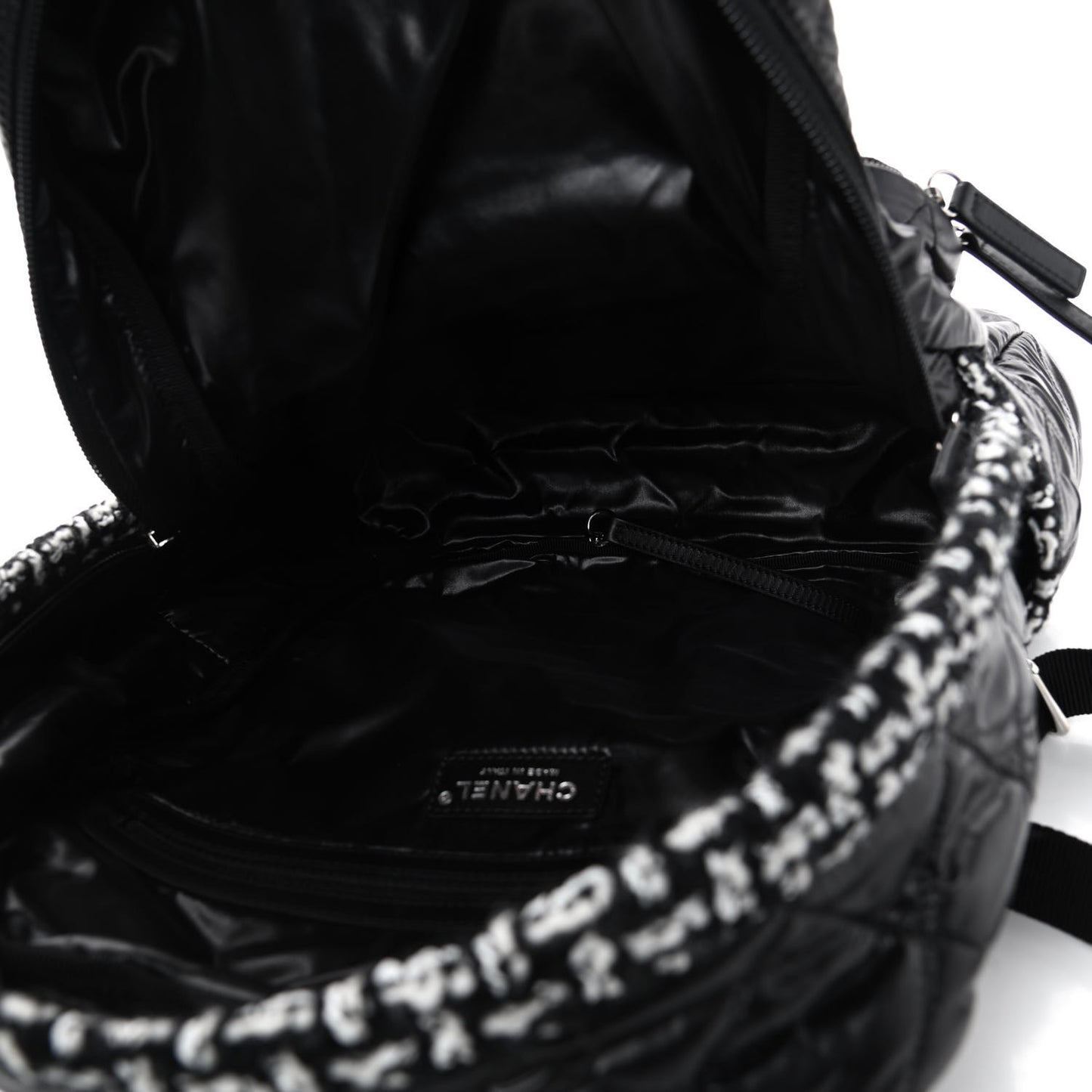 Nylon Tweed CC Backpack Black White