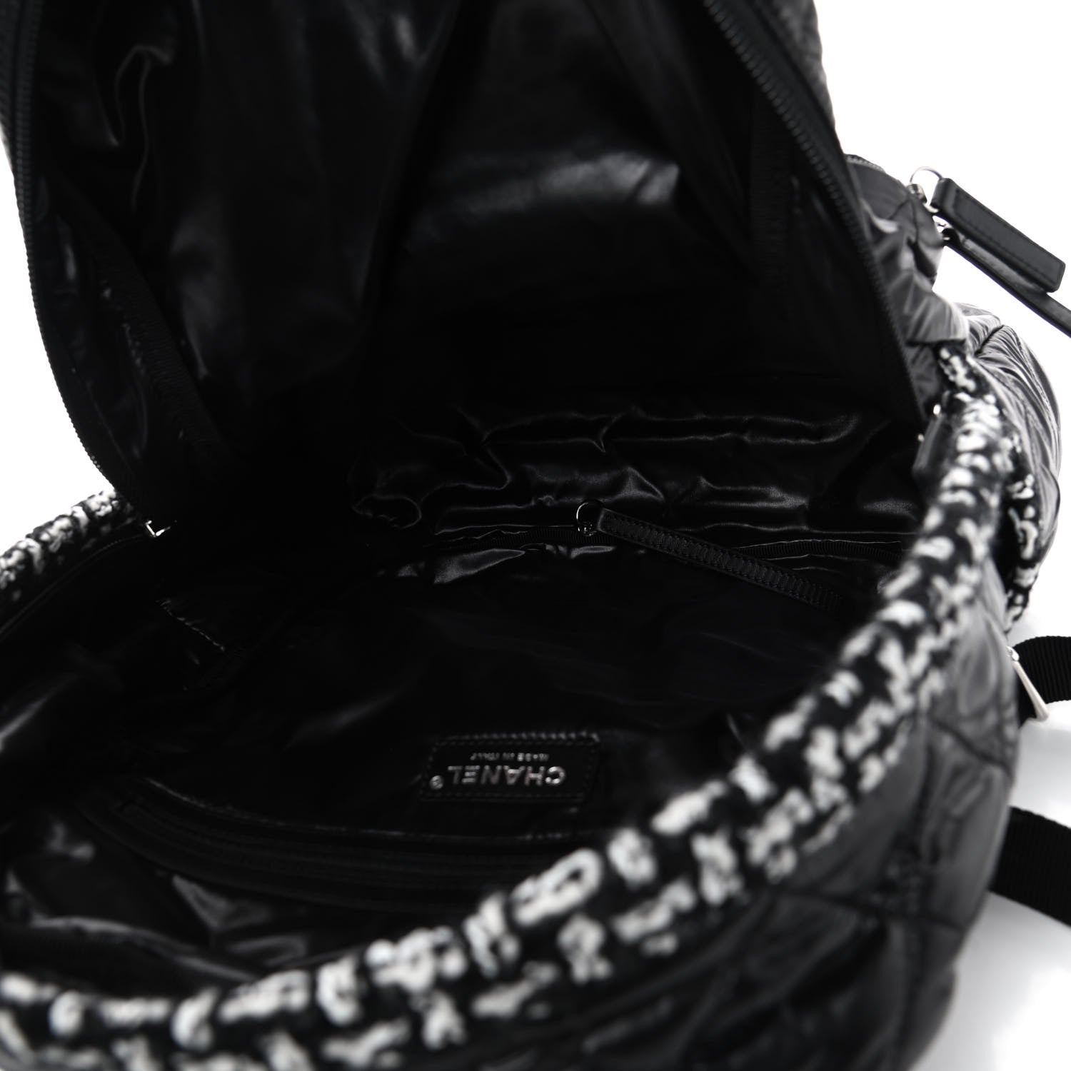 Chanel Nylon Tweed CC Backpack Black White 4 of 4