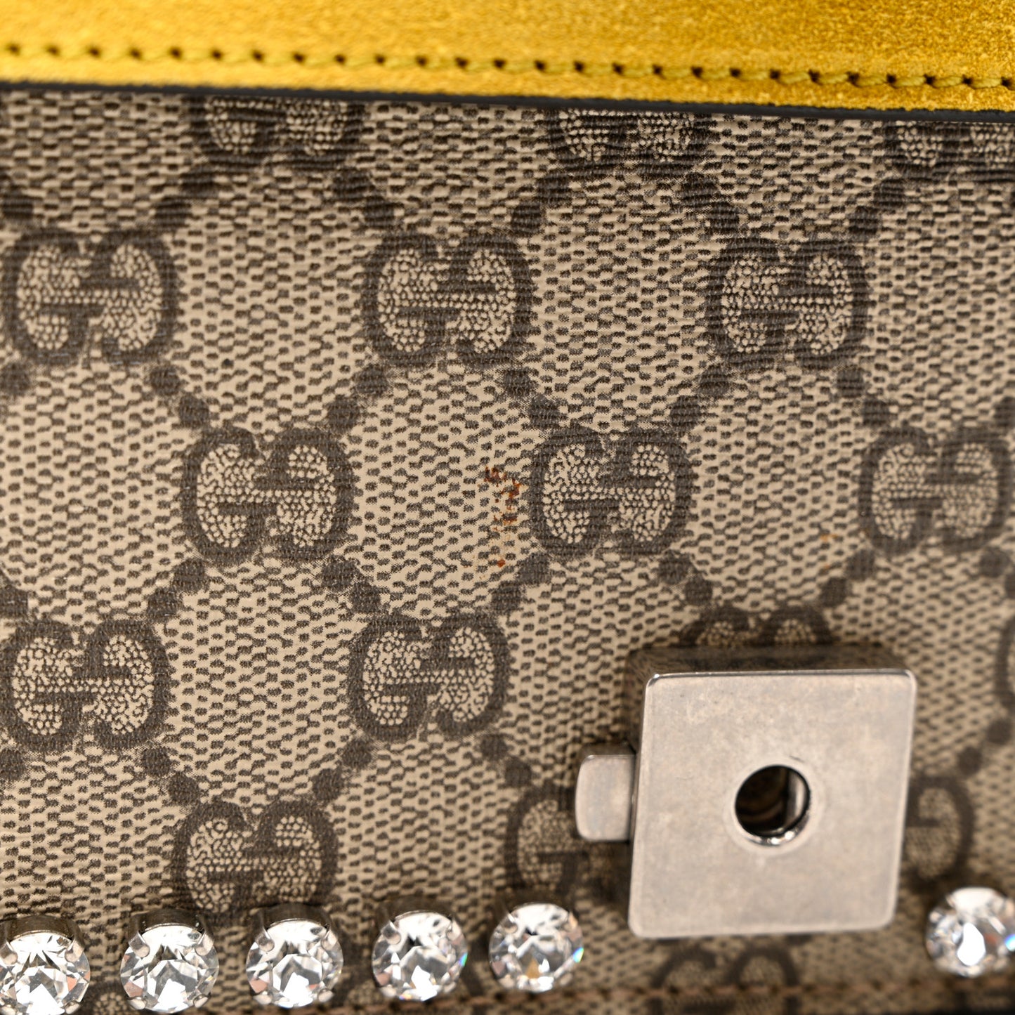GG Supreme Monogram Crystal Bow Embroidered Small Dionysus Shoulder Bag Yellow