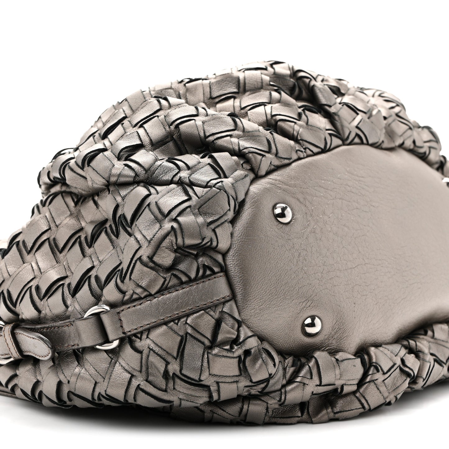 Metallic Nappa Woven Hobo Bronze