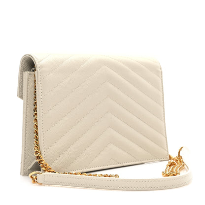 Saint Laurent Grain De Poudre Matelasse Chevron Monogram Envelope Chain Wallet Crema Soft 3 of 12