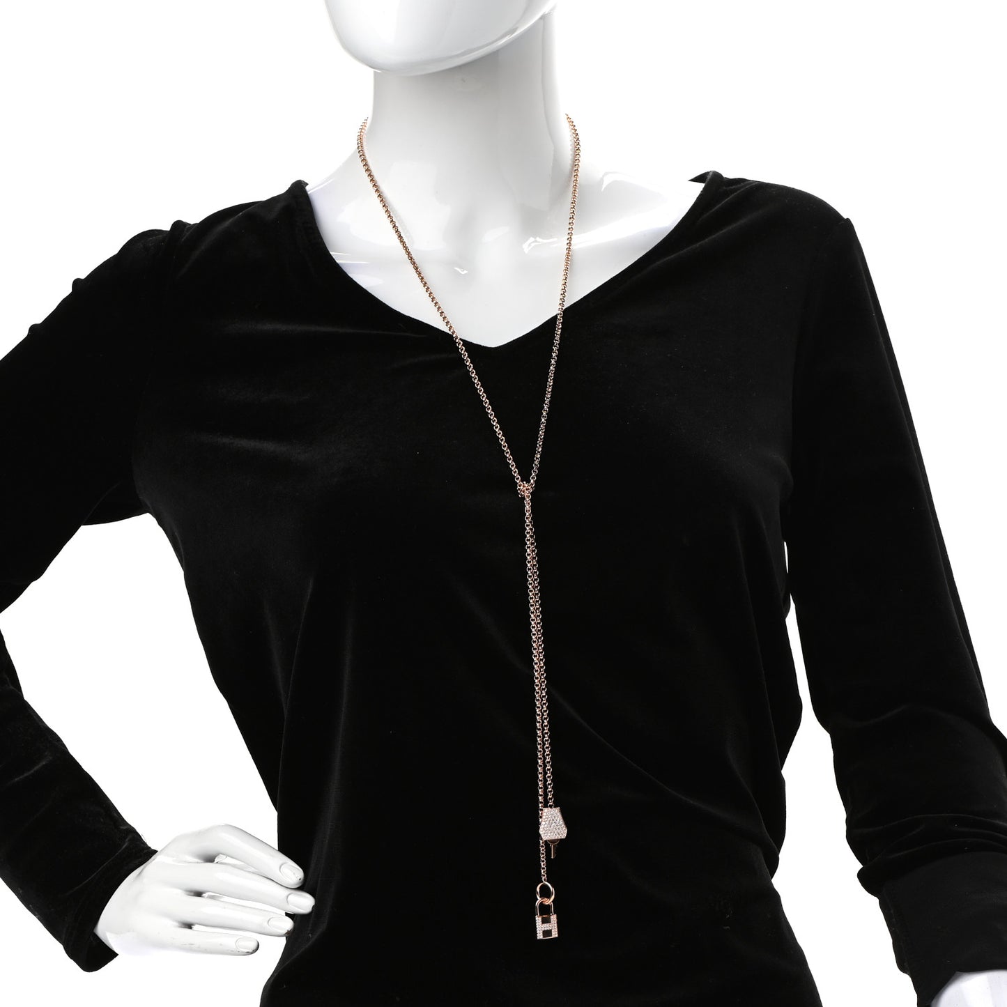 18K Rose Gold Pave Diamond MM Kelly Clochette Long Necklace