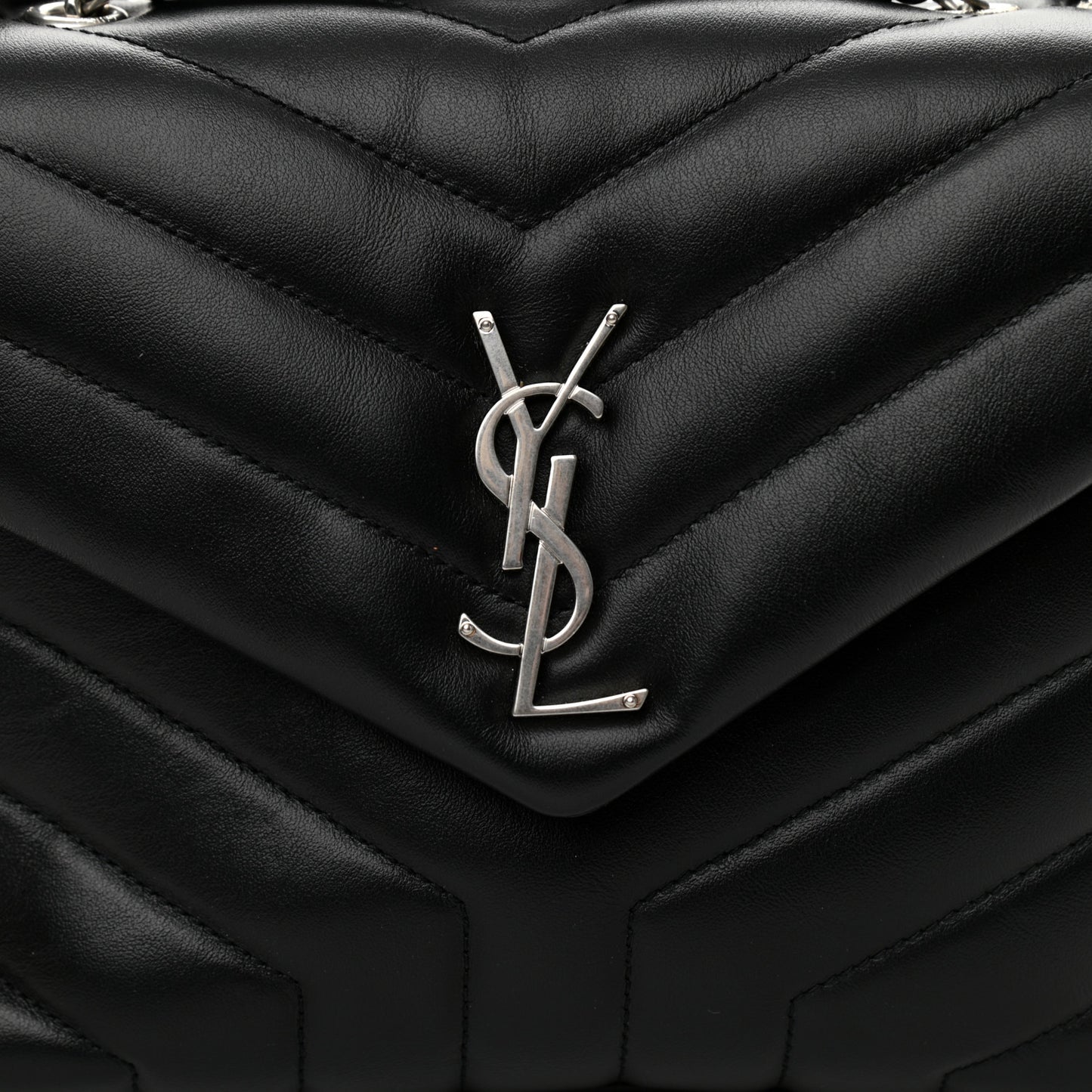 Calfskin Y Quilted Monogram Small Loulou Chain Satchel Black